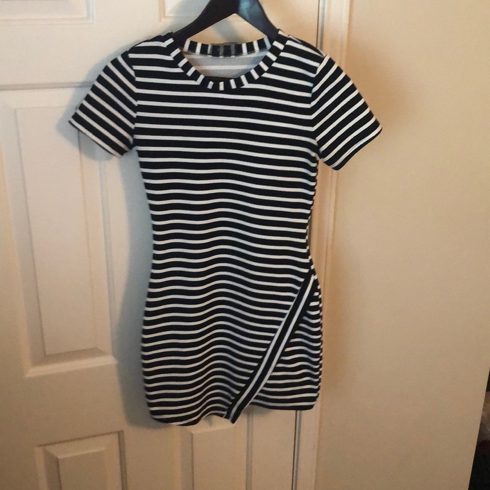 black and white striped dress